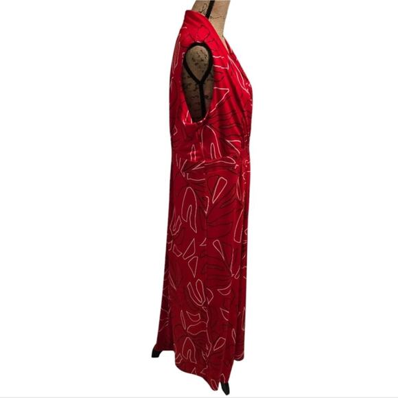 Chico's Red and White Leaf Print Pleated Maxi Dress‎ Size 3 XL - Picture 3 of 7